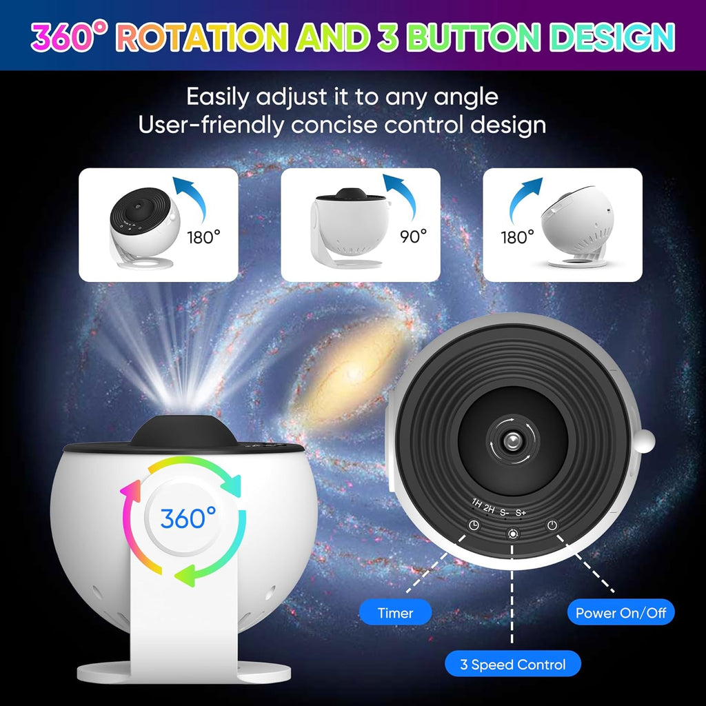 Celestial Oasis Galaxy Projector — 360 Degree Rotation, Programmable Controls, Removable HD Disc Inserts