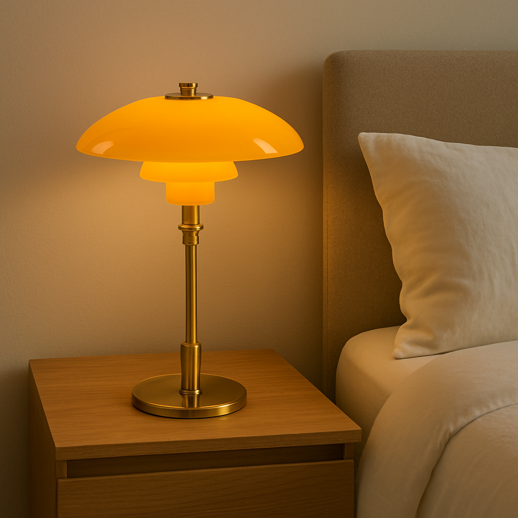Skrivbordslampa med dansk design — minimalistisk skulpterad fot, varm stämningsbelysning