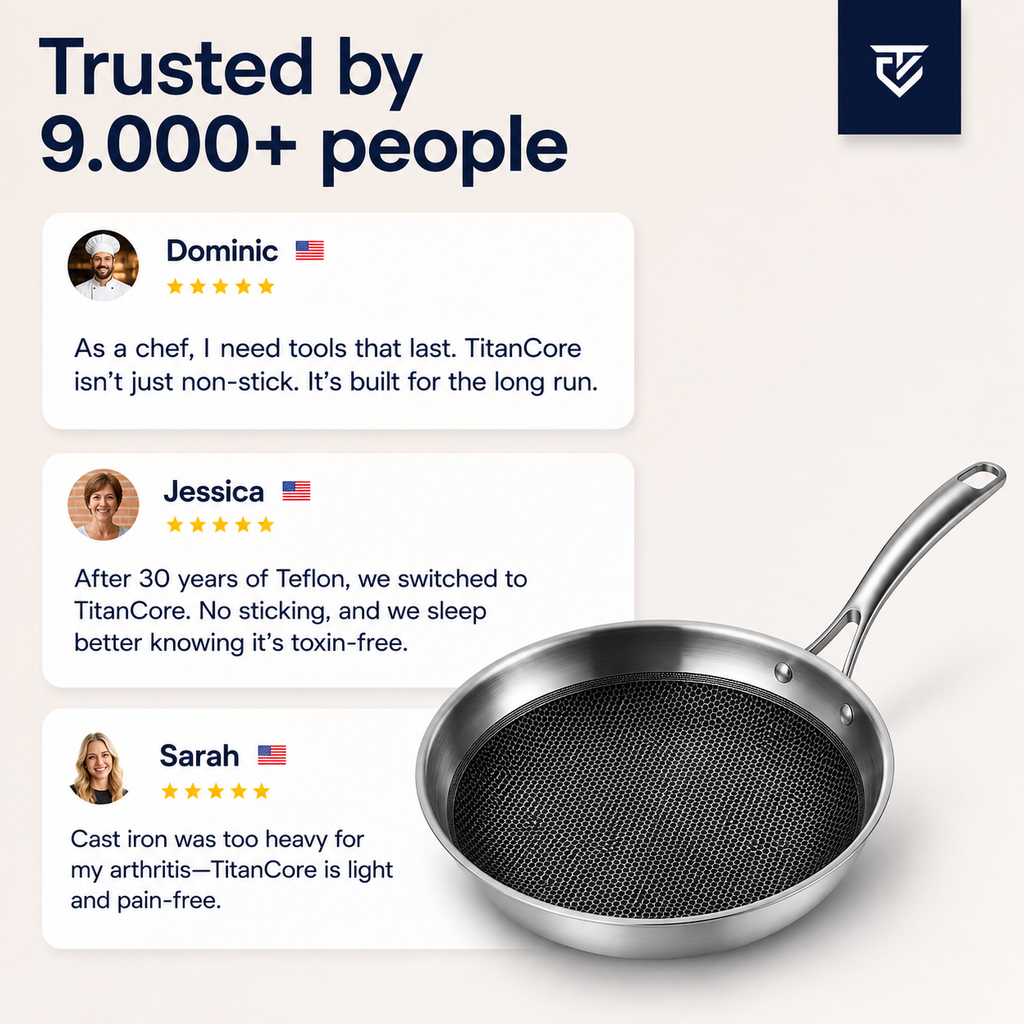 Premium Pure Titanium Fry Pan Pro for Effortless, Uncoated Cooking