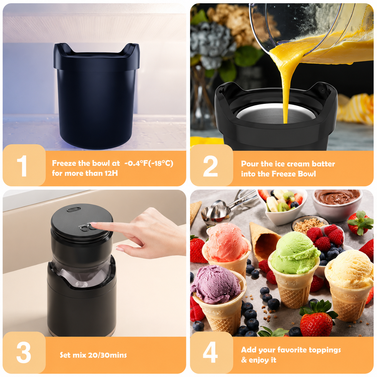 Compact Countertop Ice Cream Maker — Automatic Freezing Cycle