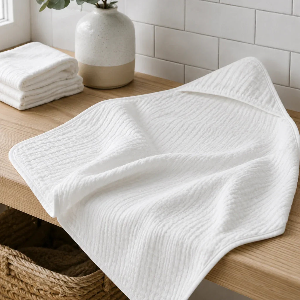 The Fleece Company hætteklæde i muslin til baby til badetid