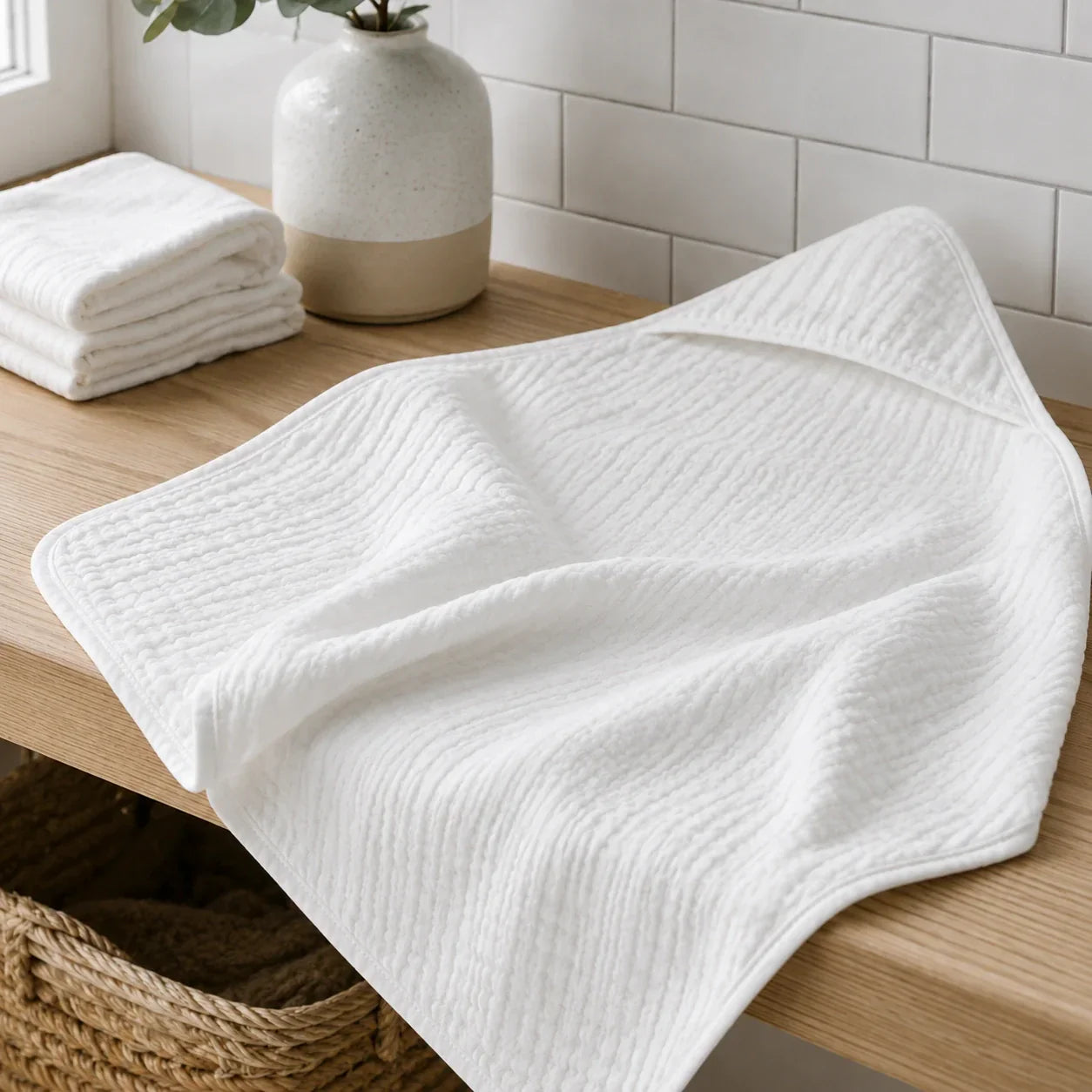The Fleece Company hætteklæde i muslin til baby til badetid