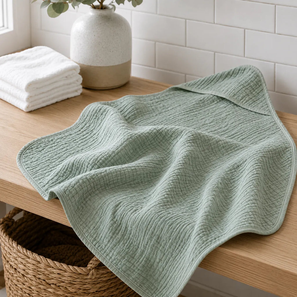 The Fleece Company hætteklæde i muslin til baby til badetid