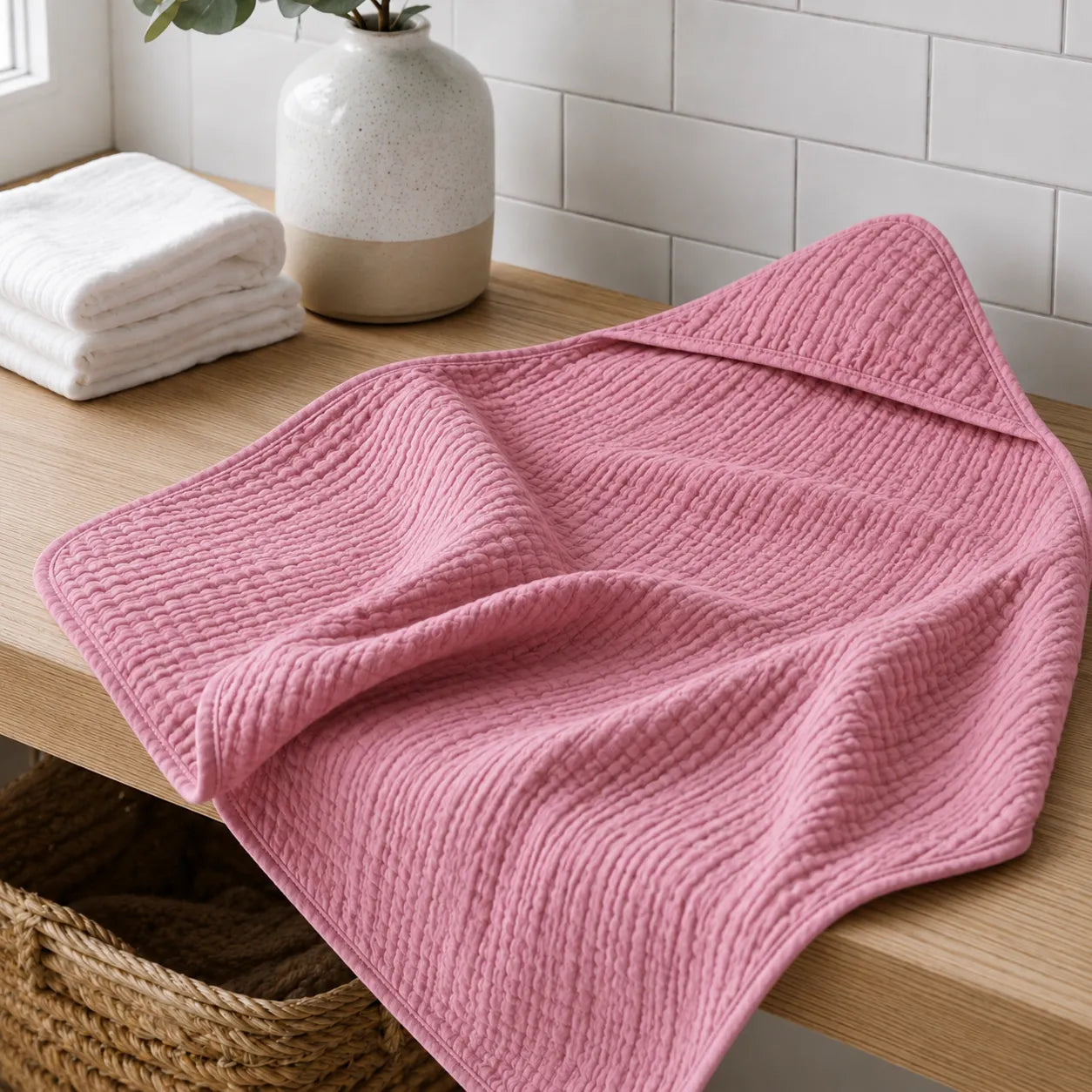 The Fleece Company hætteklæde i muslin til baby til badetid
