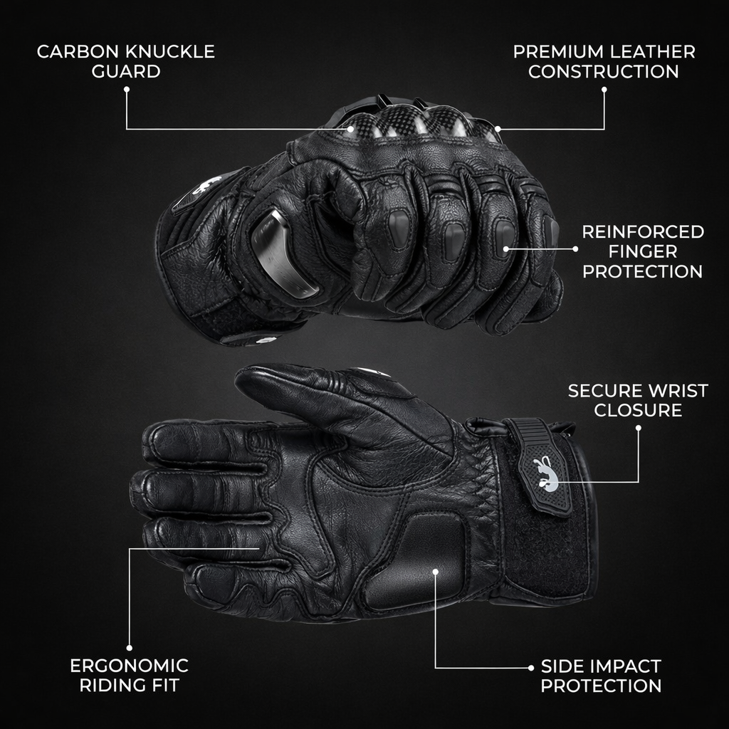 Guanti da moto BikerZonez™ in pelle corazzata – Protezione in carbonio per nocche | meowbutter