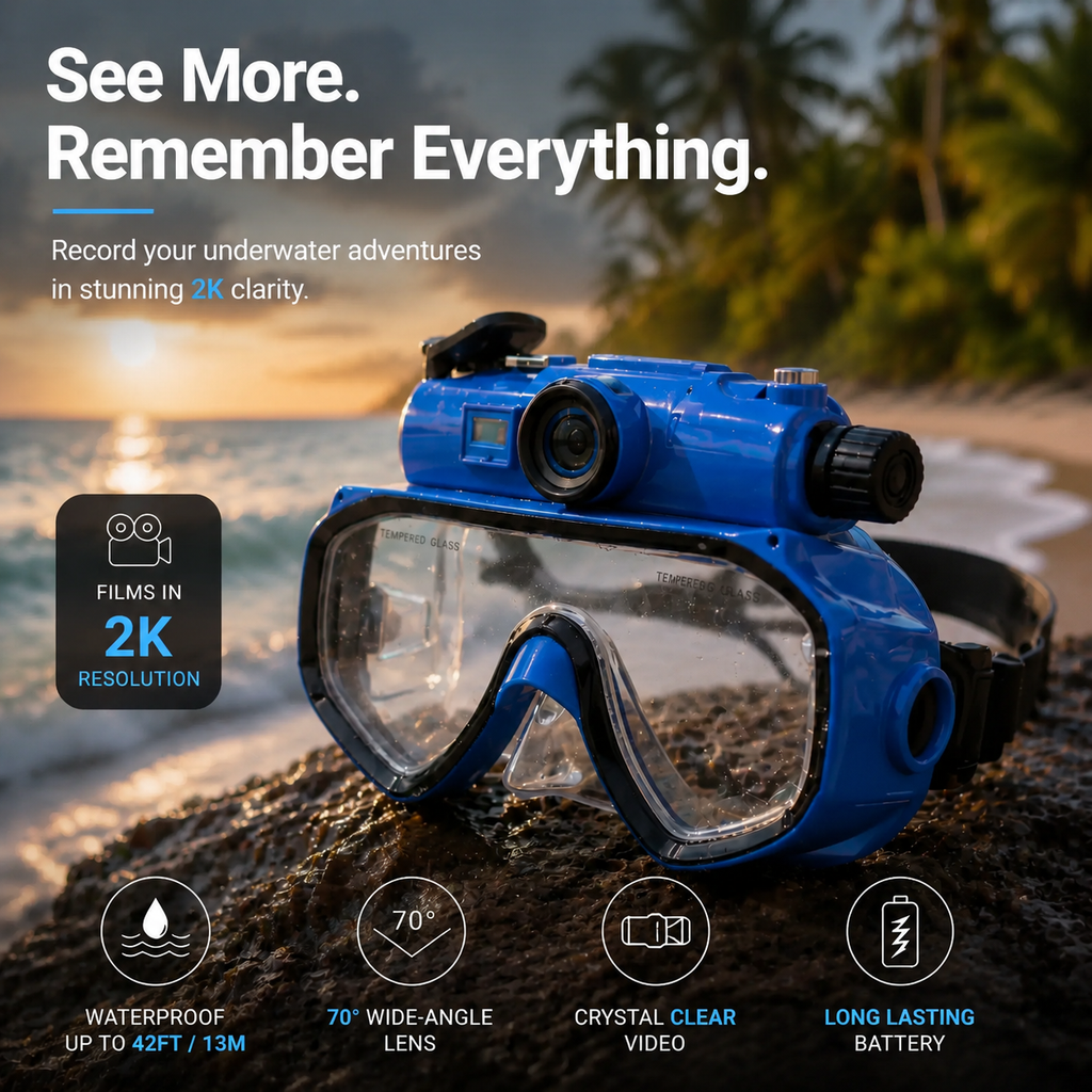 Hands-Free Dive Mask Camera – Capture 2K Underwater Footage While You Explore
