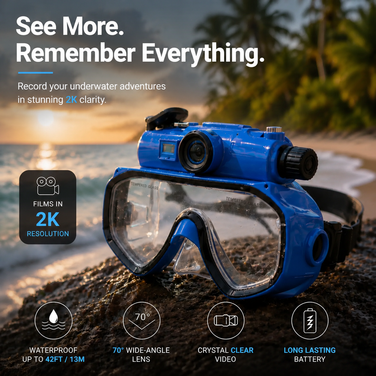 Hands-Free Dive Mask Camera – Capture 2K Underwater Footage While You Explore