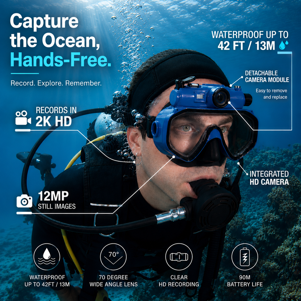 Hands-Free Dive Mask Camera – Capture 2K Underwater Footage While You Explore