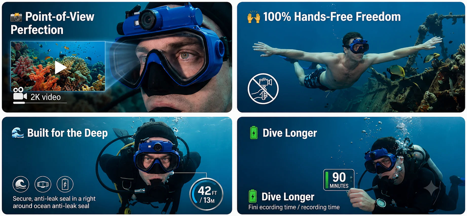 Hands-Free Dive Mask Camera – Capture 2K Underwater Footage While You Explore