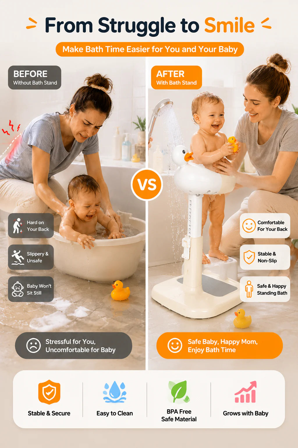 Hands-Free Upright Toddler Bath Stand