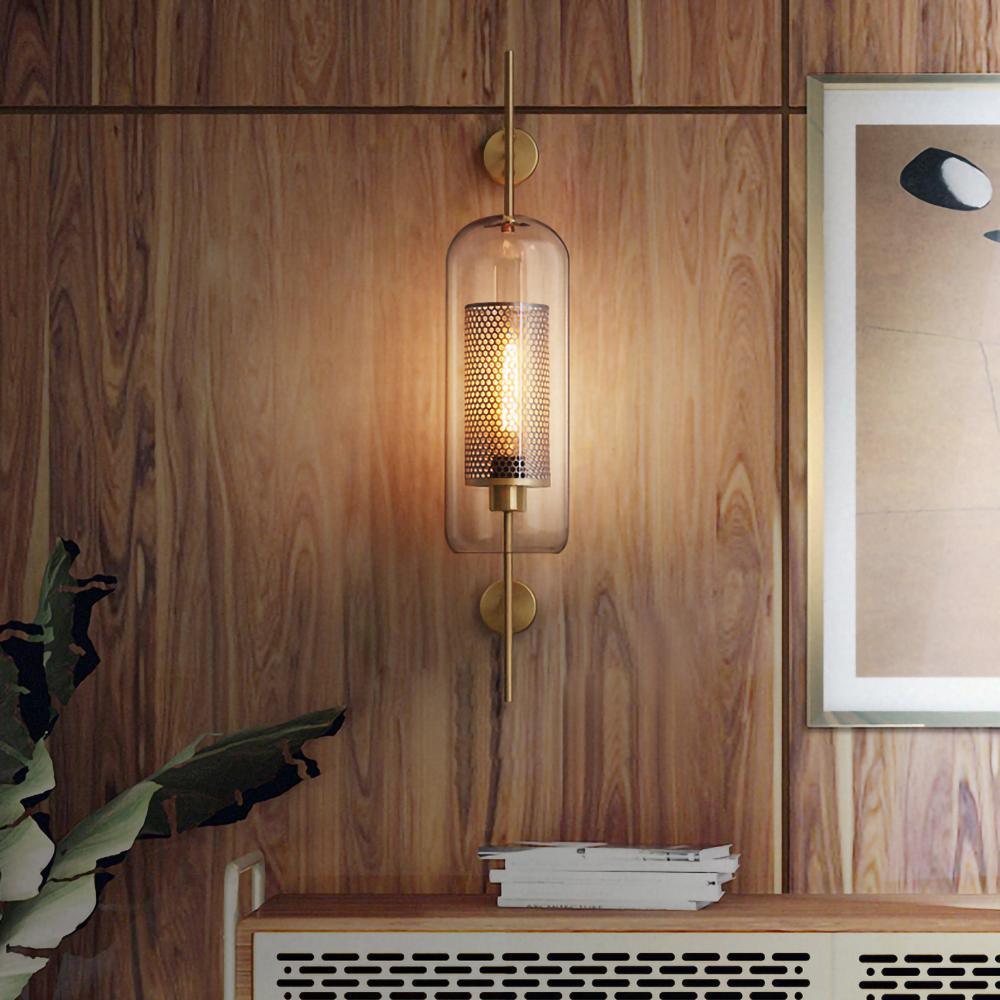 Nastavitelná skleněná nástěnná lampa s měděným povrchem pro moderní interiéry