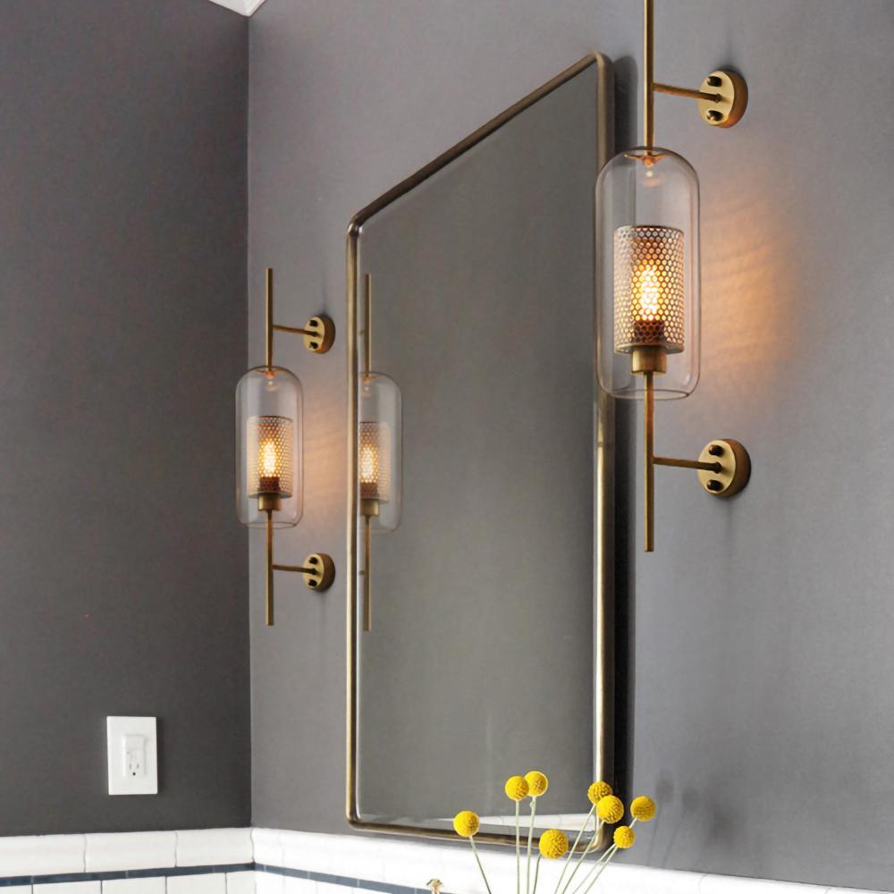 Nastavitelná skleněná nástěnná lampa s měděným povrchem pro moderní interiéry