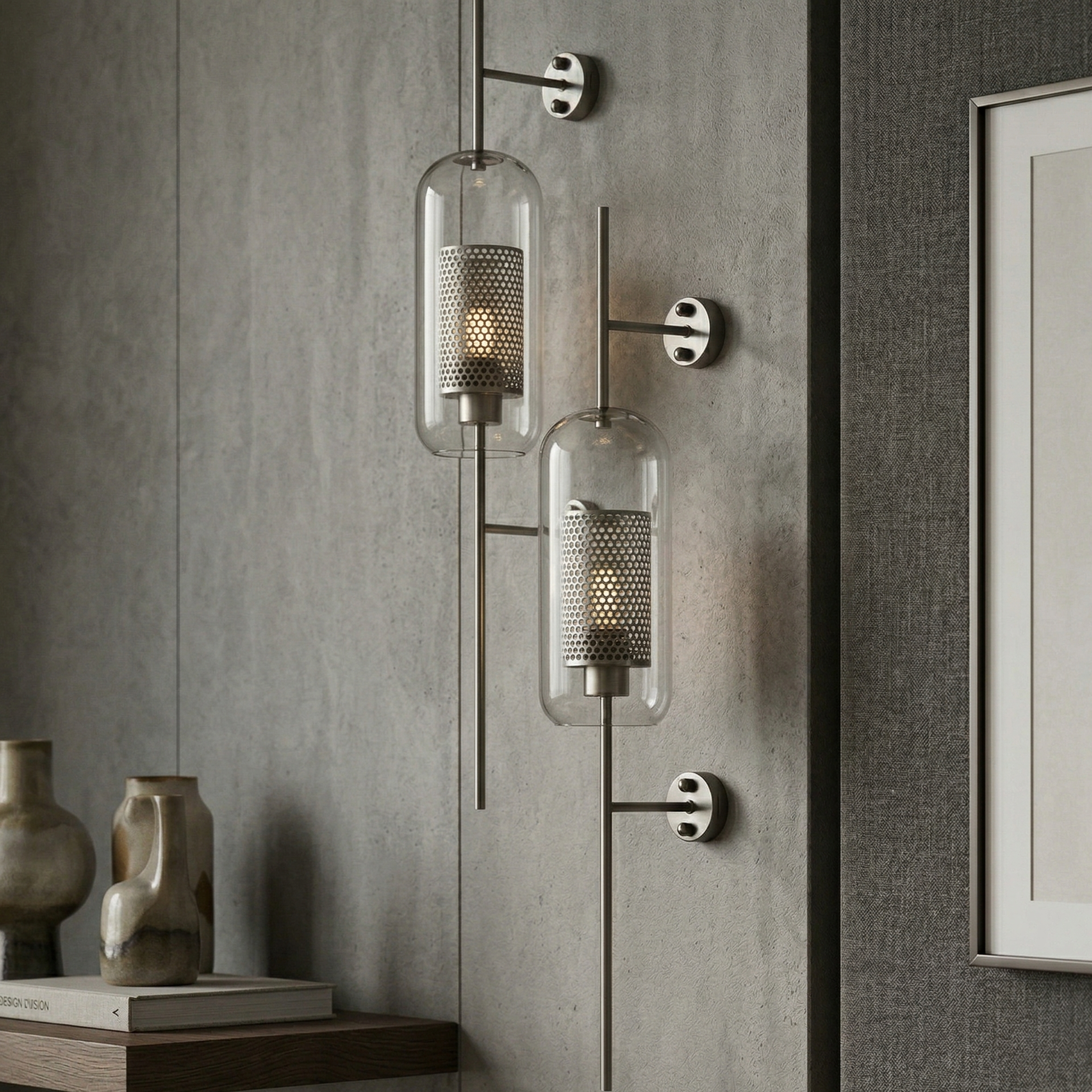 Nastavitelná skleněná nástěnná lampa s měděným povrchem pro moderní interiéry