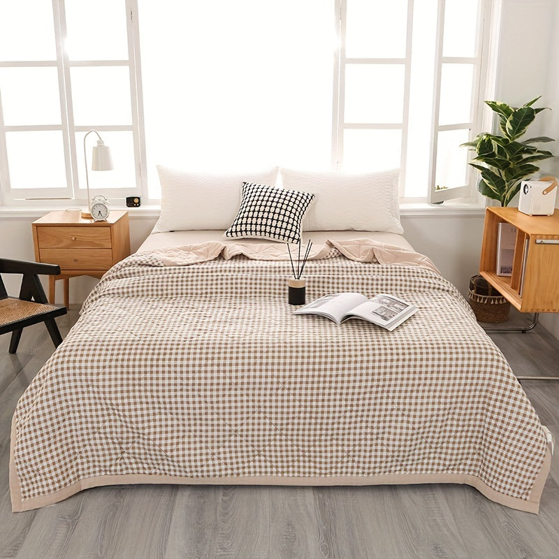 Chic Plaid Cooling Blanket — Lightweight Ultrasonic Quilted Layers