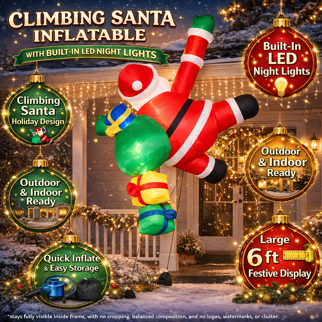 Decorazione natalizia gonfiabile con Babbo Natale arrampicatore illuminato