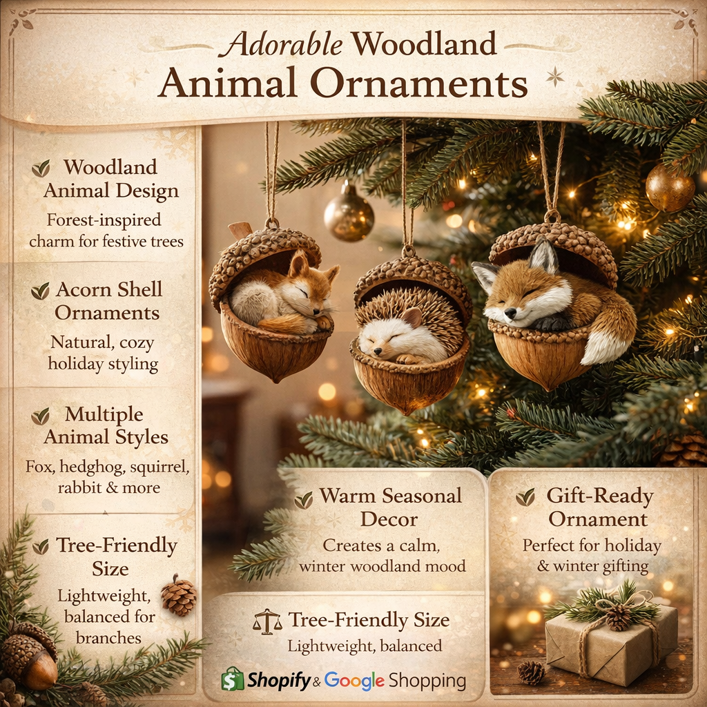 Christmas Ornaments Woodland Animal Acorn Tree Decor | Meowbutter