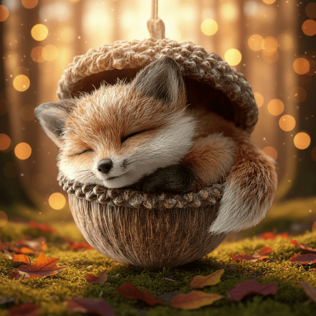 Kézzel készített akril erdeiállat-díszek miniatűr, átlátszó makkhéjakba zárva