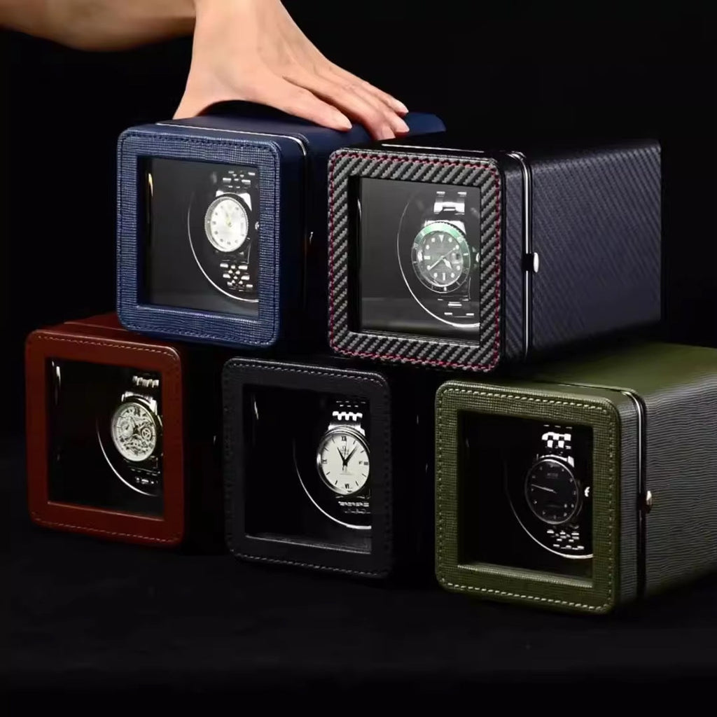 Automatický navíječ hodinek – 5 režimů otáčení – USB-C – Japonský motor – PU kůže – 5 barev | meowbutter