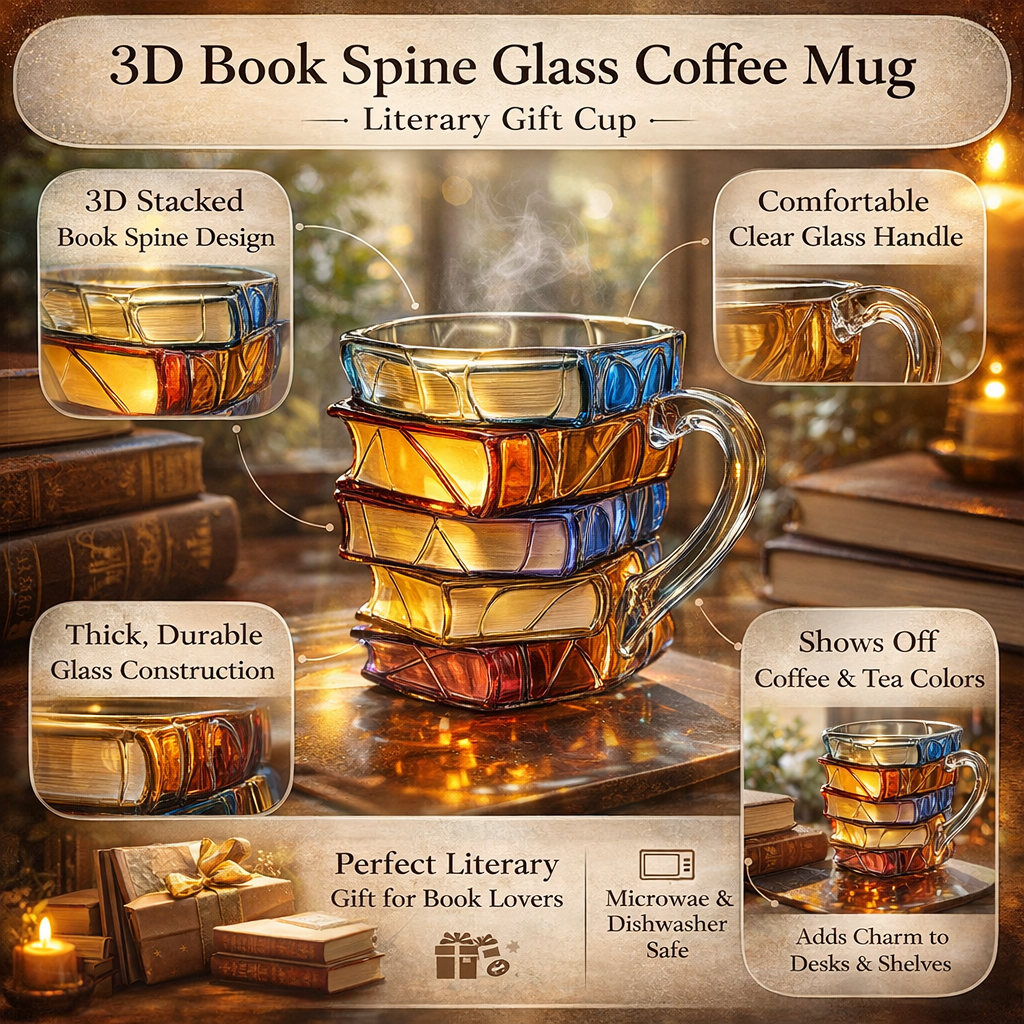 Coffee Mug Glass Book Design 3D Style Literary Gift Cup | Meowbutter