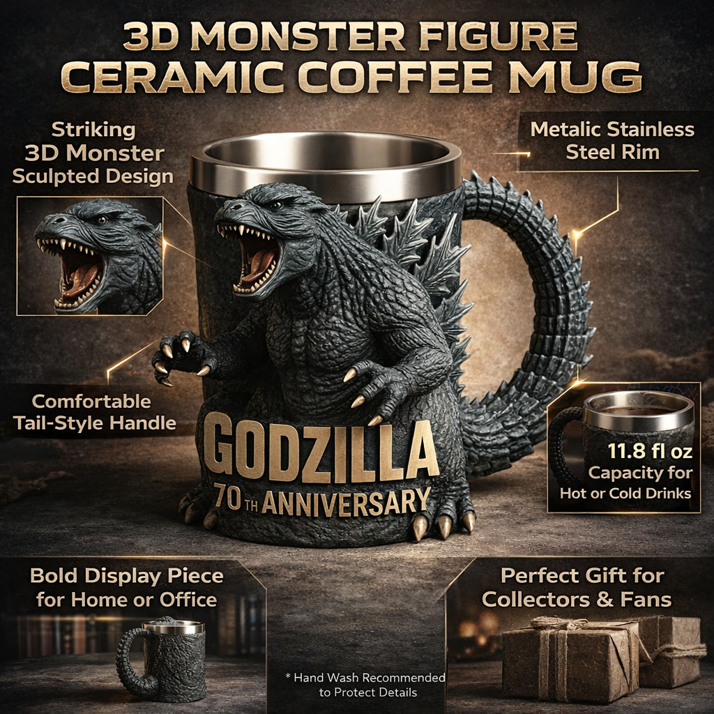 Figura de monstruo en taza de café, vajilla de cerámica esculpida en 3D | Meowbutter