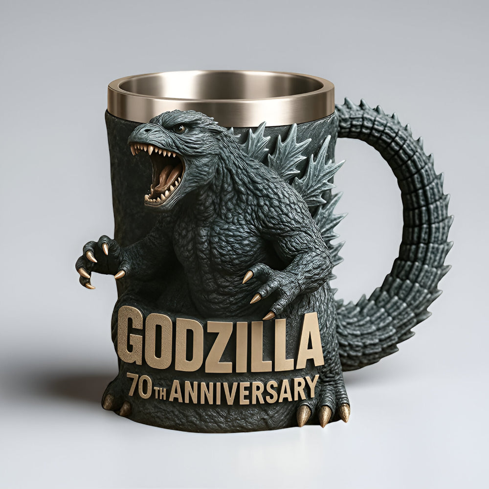 Taza de café de cerámica con monstruo — Intrincado tallado en relieve 3D