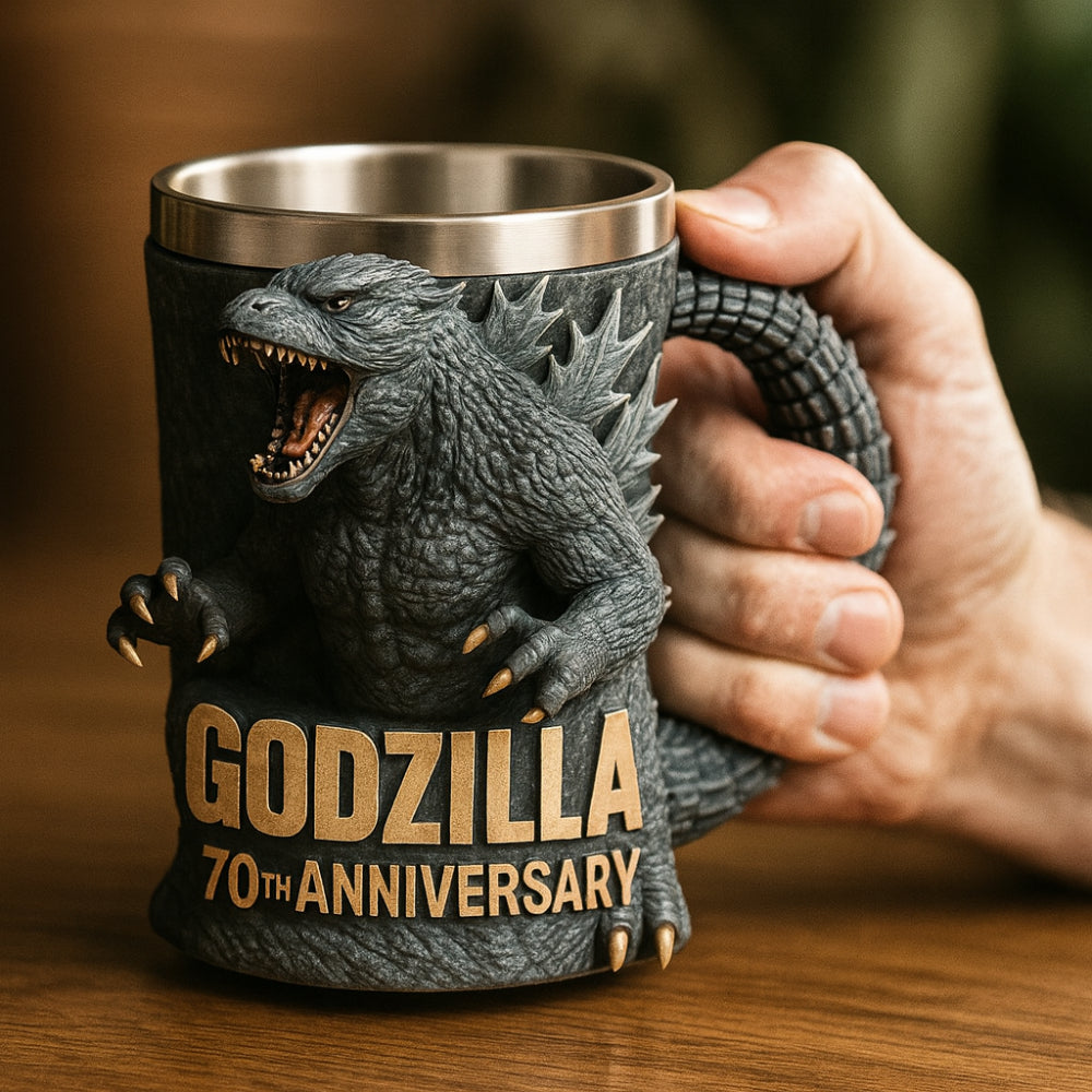 Taza de café de cerámica con monstruo — Intrincado tallado en relieve 3D