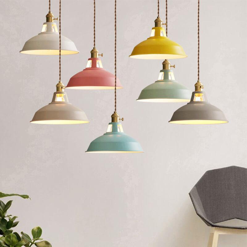 Colorful Industrial Pendant Light With Adjustable Height Metal Barn Shade