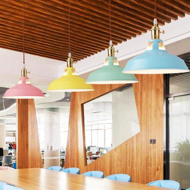 Colorful Industrial Pendant Light With Adjustable Height Metal Barn Shade