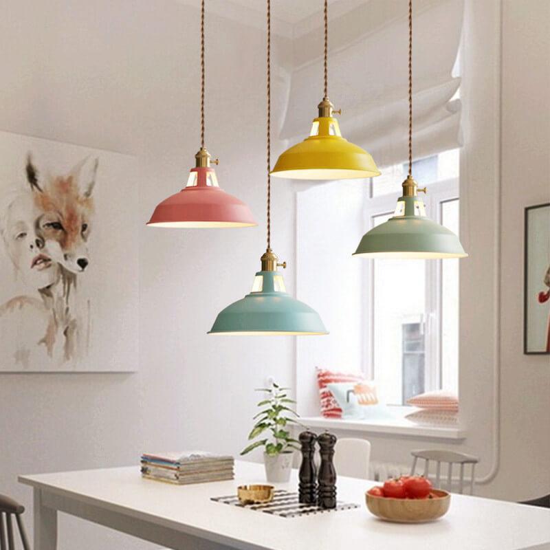 Colorful Industrial Pendant Light With Adjustable Height Metal Barn Shade