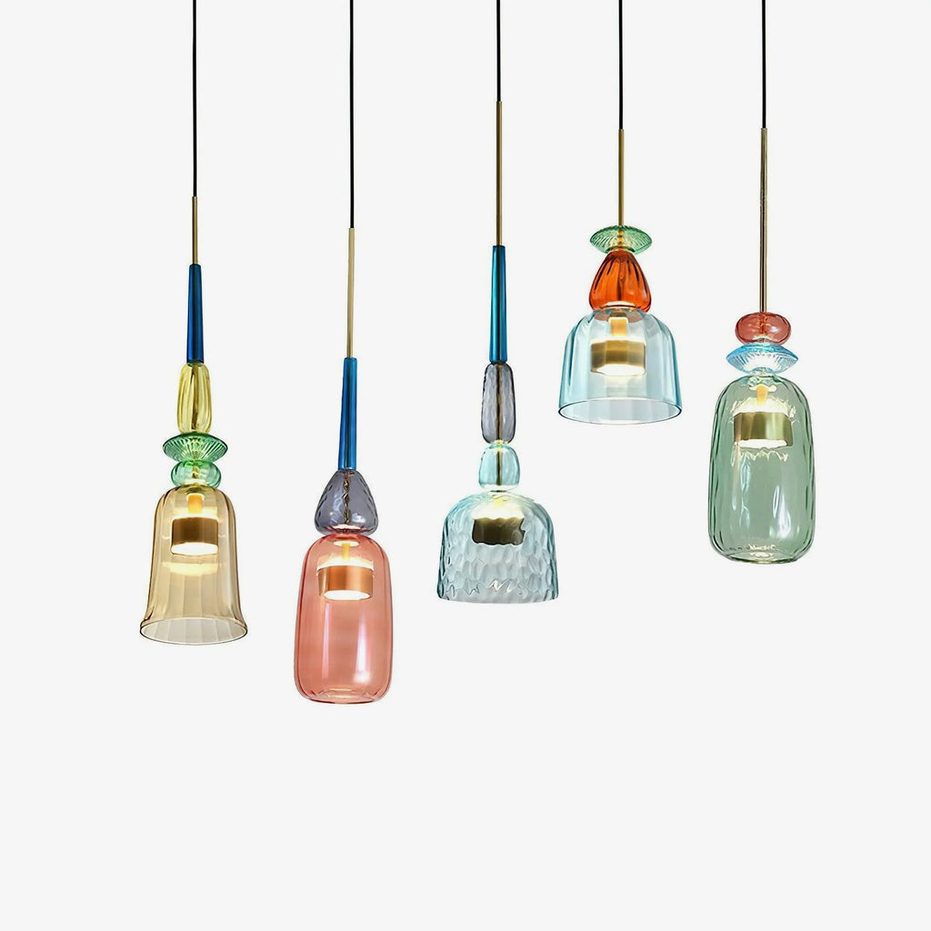 Colorful Stained Glass Pendant Light With Adjustable Height