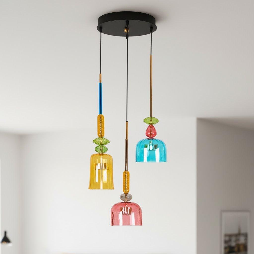 Colorful Stained Glass Pendant Light With Adjustable Height