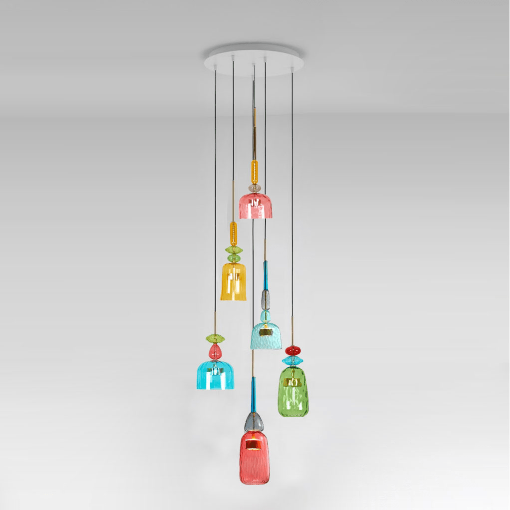 Colorful Stained Glass Pendant Light With Adjustable Height