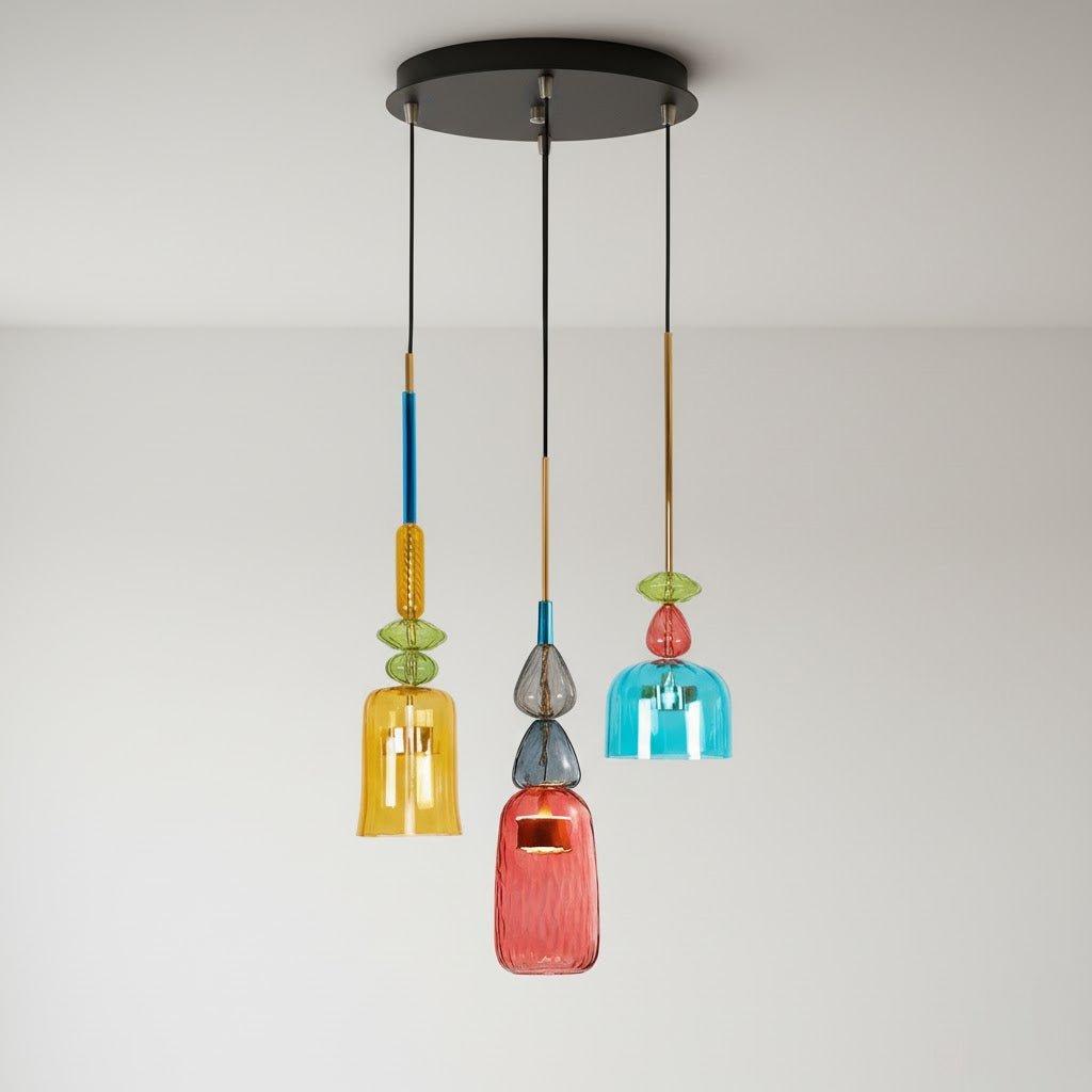 Colorful Stained Glass Pendant Light With Adjustable Height