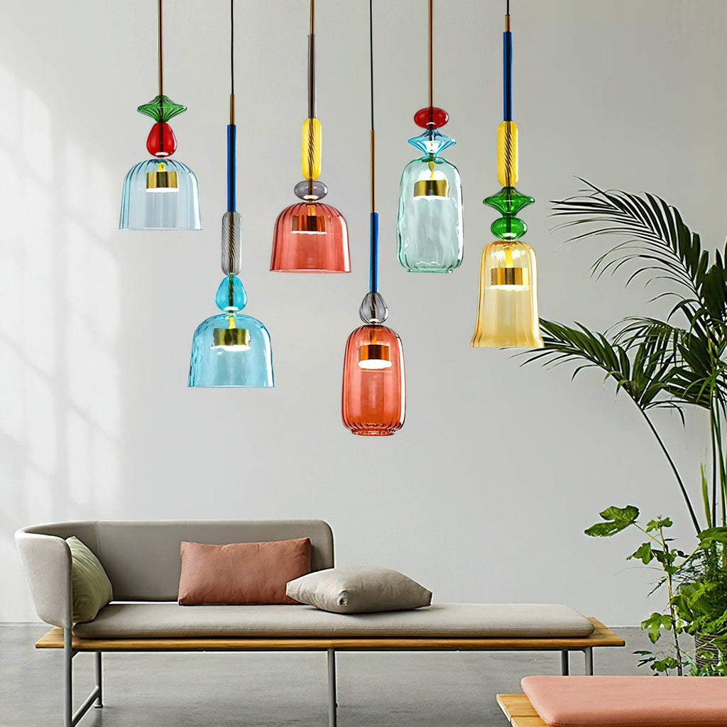 Colorful Stained Glass Pendant Light With Adjustable Height