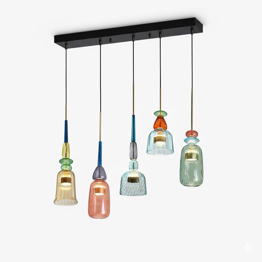 Colorful Stained Glass Pendant Light With Adjustable Height