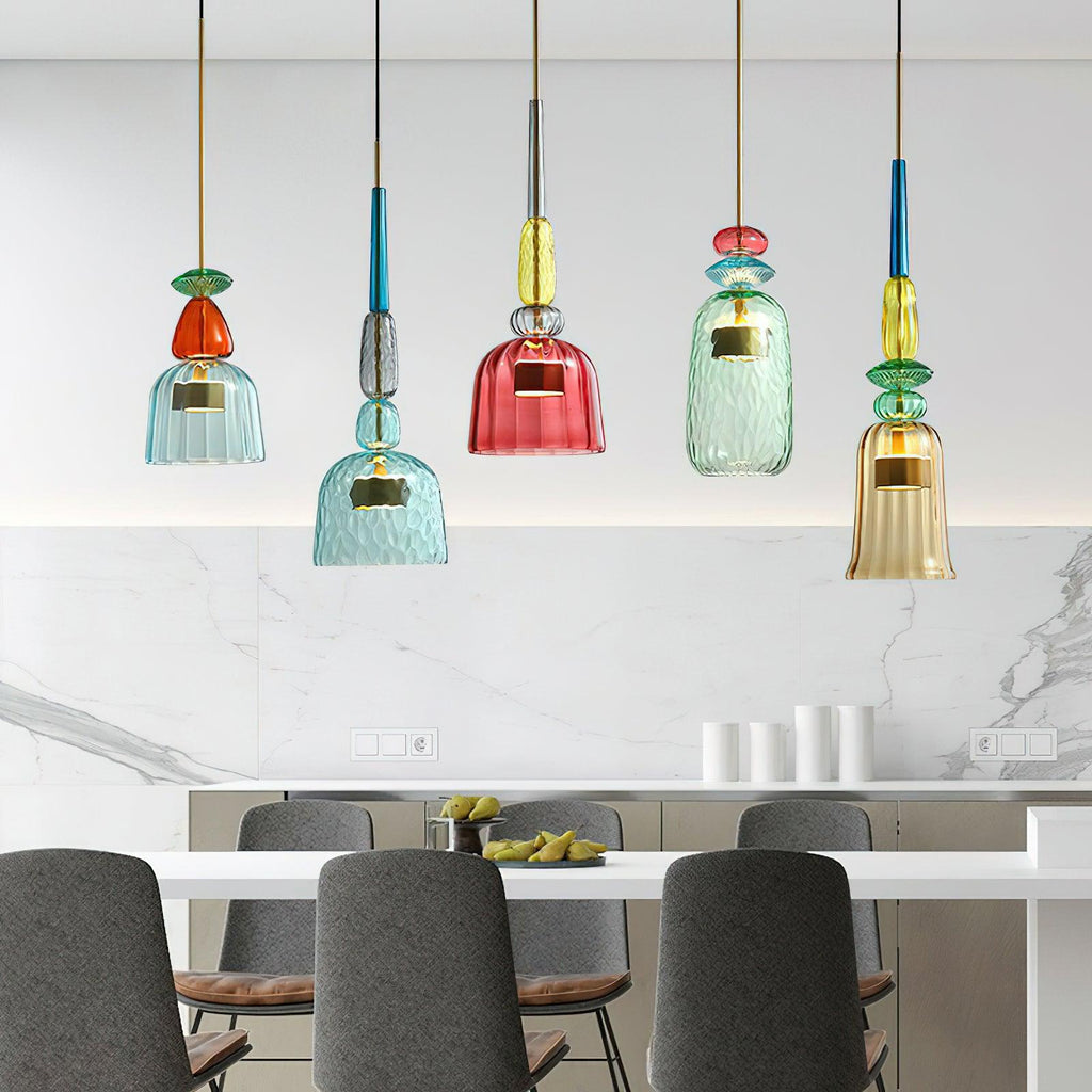 Colorful Stained Glass Pendant Light With Adjustable Height