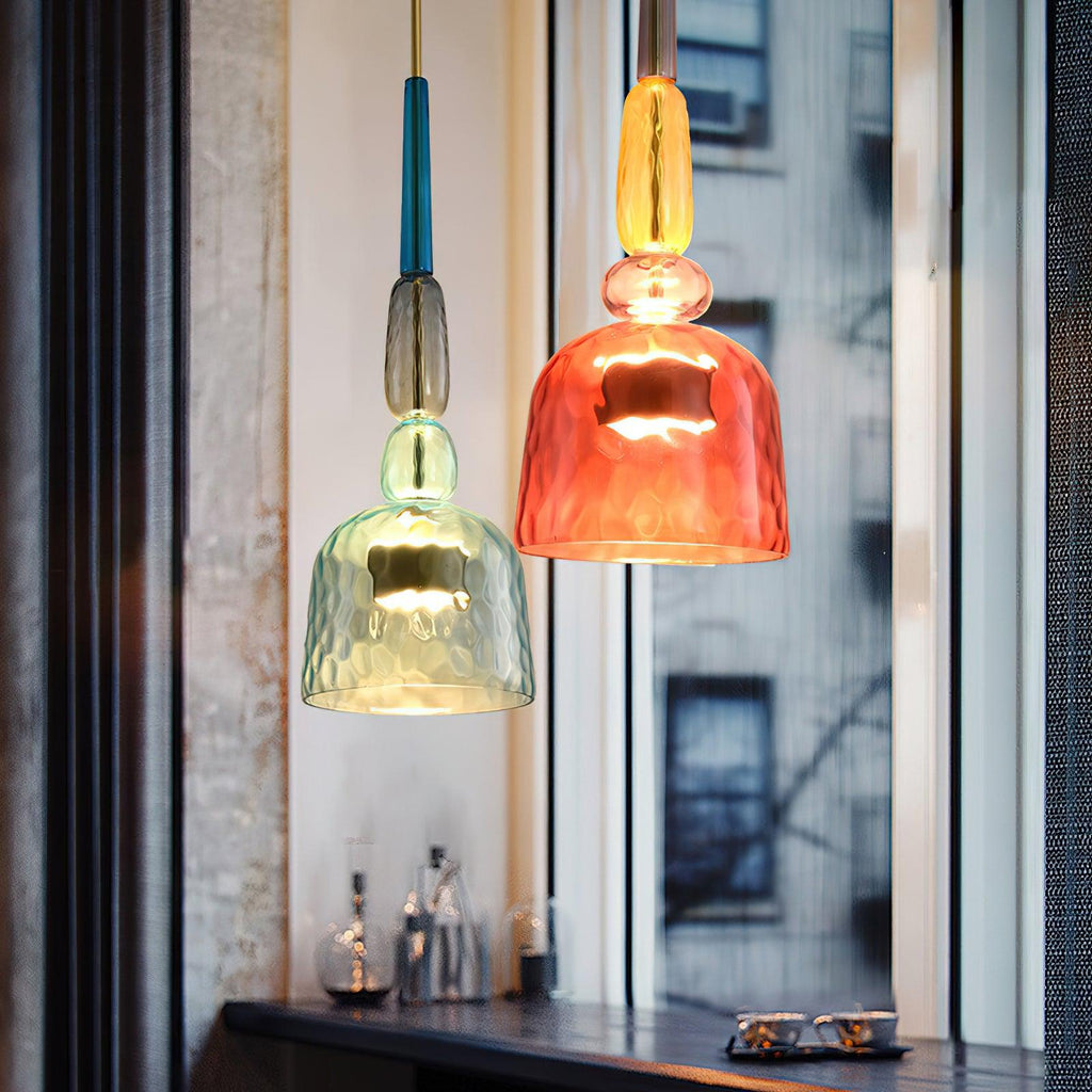 Colorful Stained Glass Pendant Light With Adjustable Height