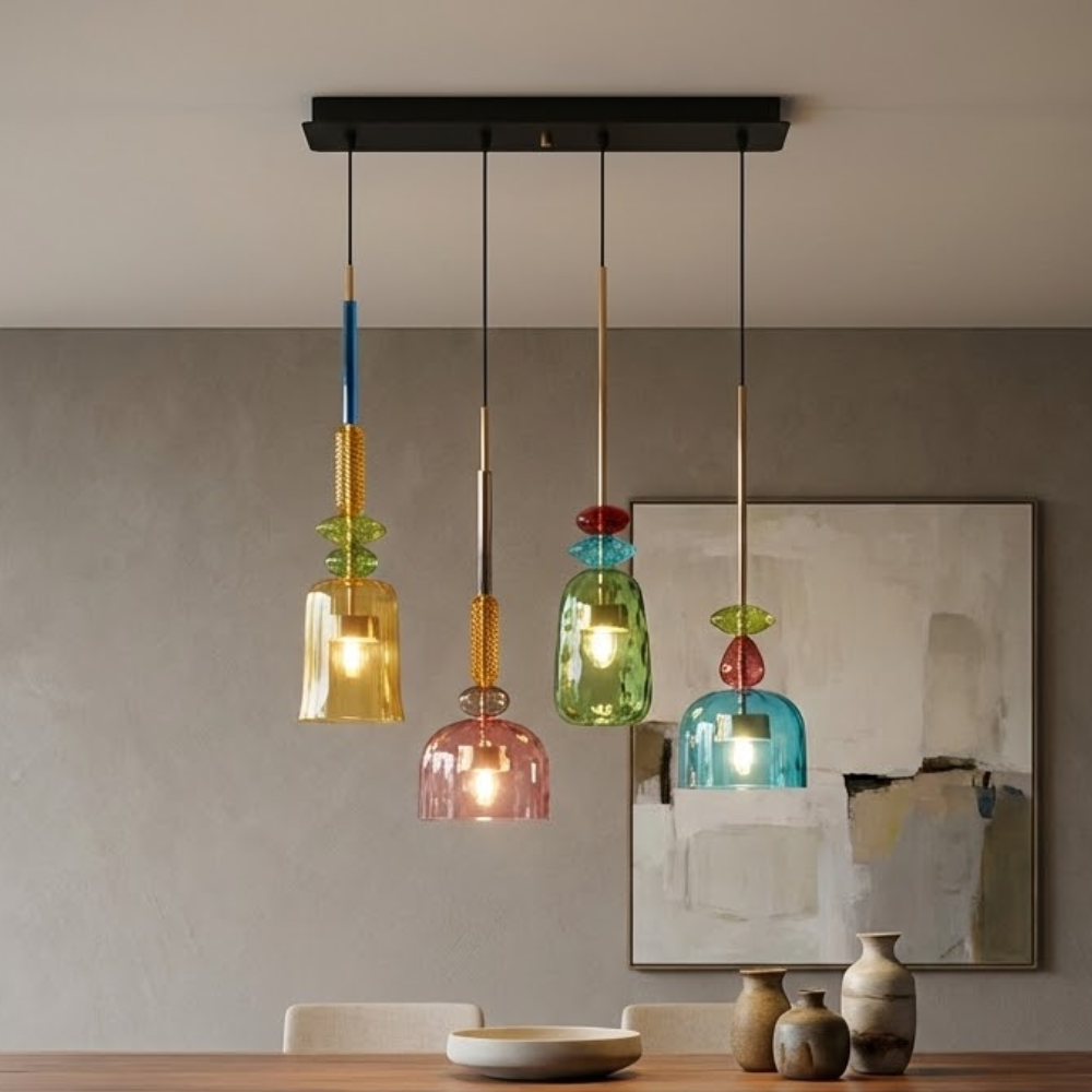 Colorful Stained Glass Pendant Light With Adjustable Height