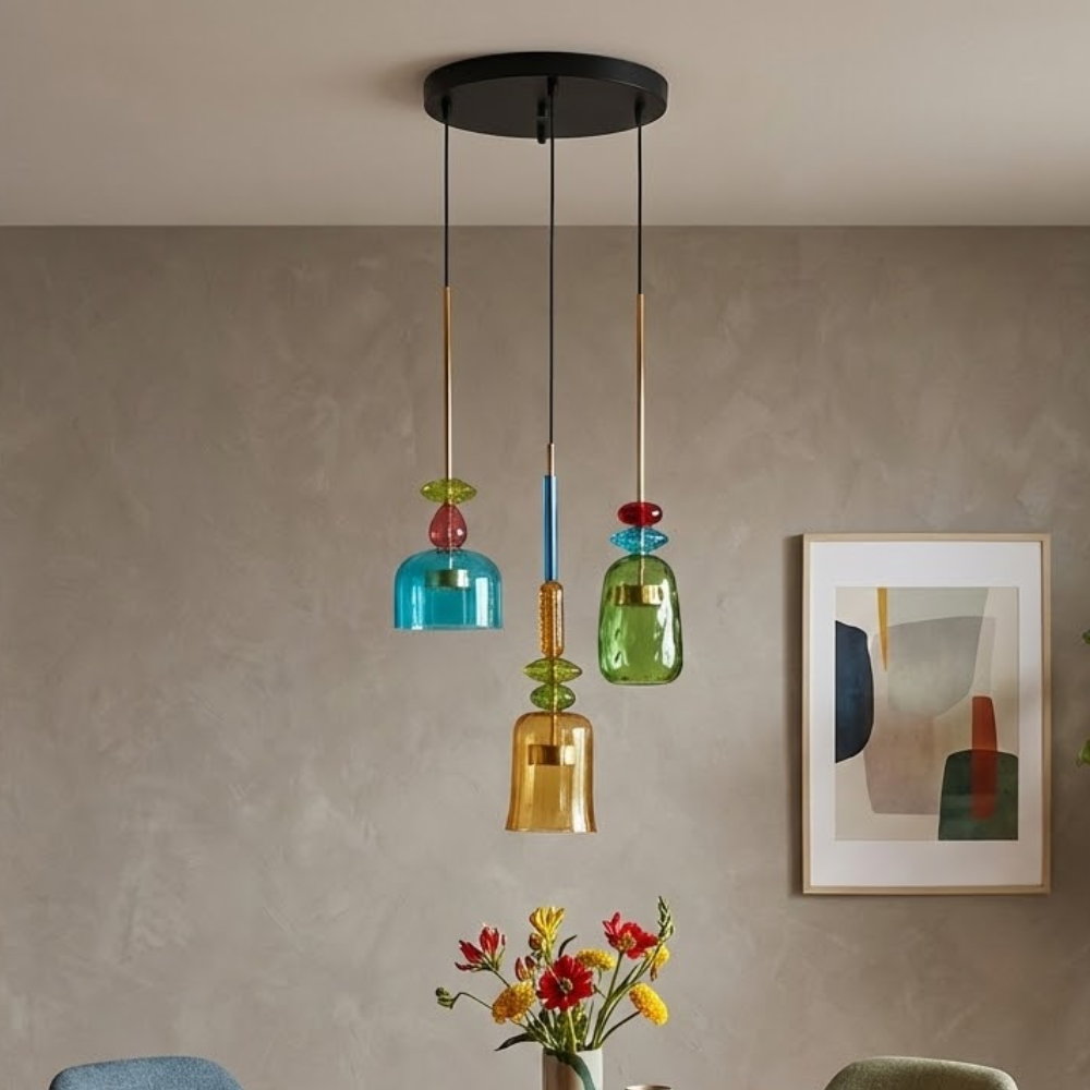 Colorful Stained Glass Pendant Light With Adjustable Height