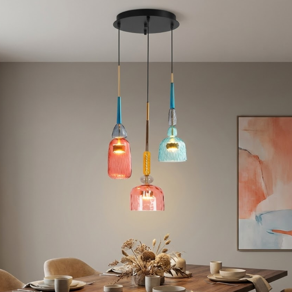Colorful Stained Glass Pendant Light With Adjustable Height