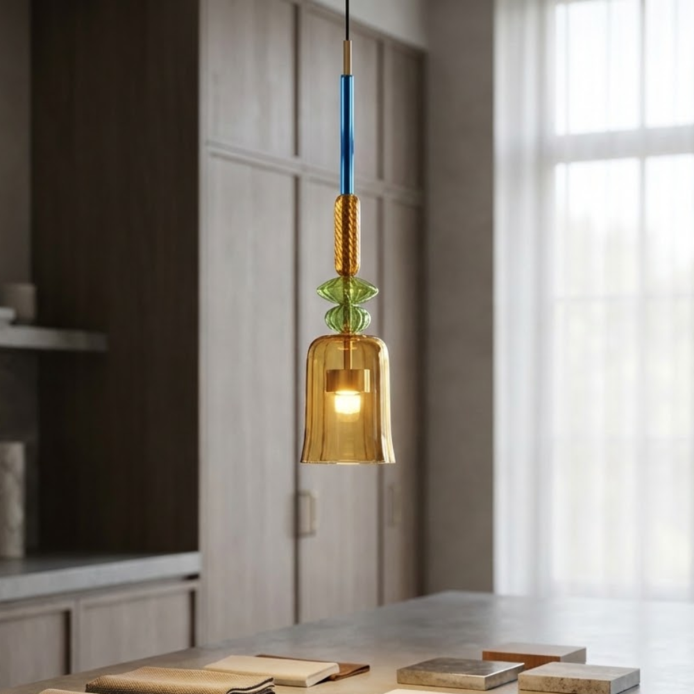 Colorful Stained Glass Pendant Light With Adjustable Height