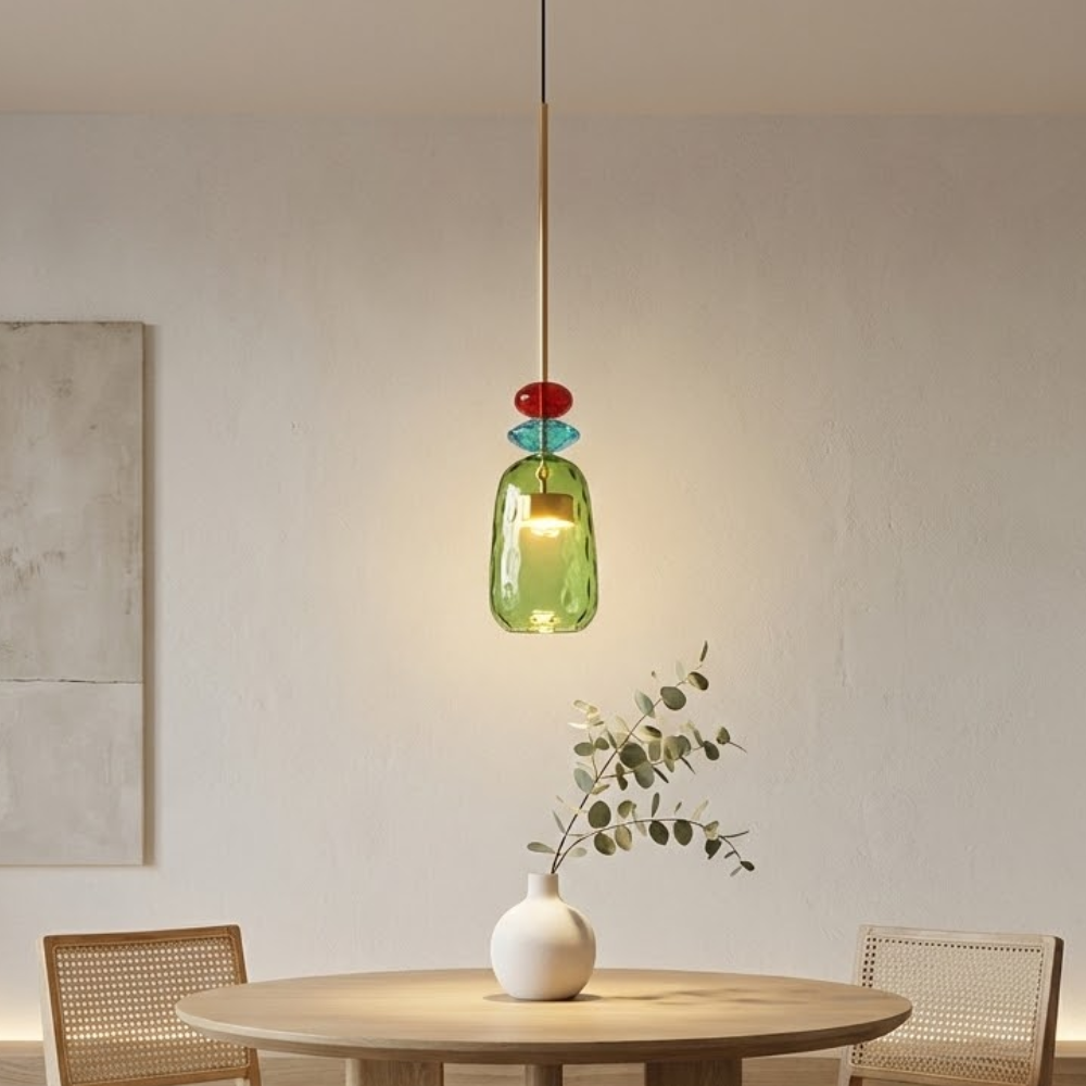 Colorful Stained Glass Pendant Light With Adjustable Height