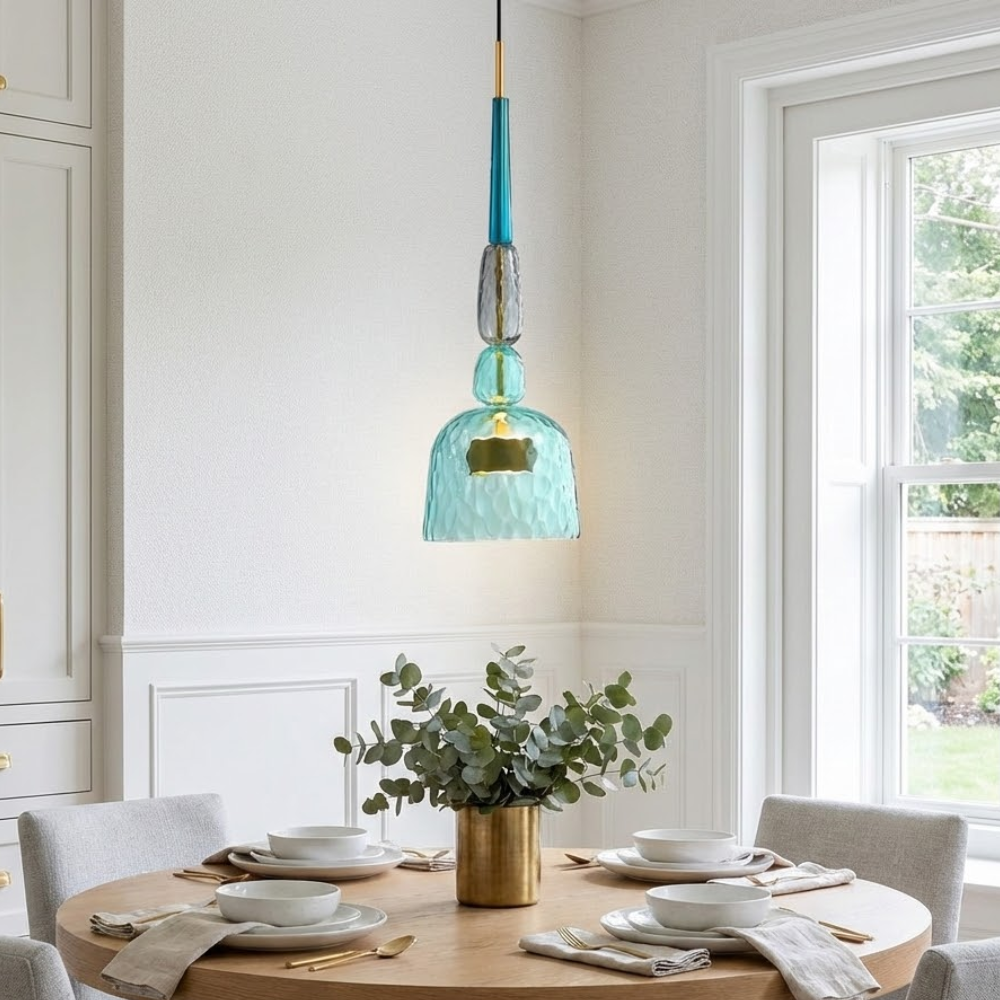 Colorful Stained Glass Pendant Light With Adjustable Height