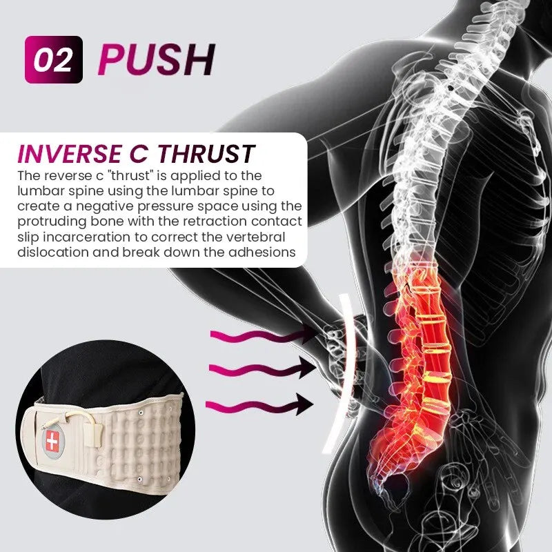 ComfortEase Inflatable Lumbar Belt — Heating, Vibration, Adjustable Fit & Included Air Pump