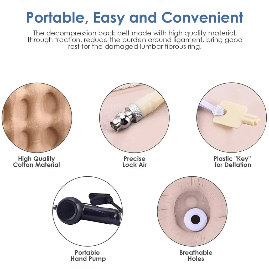 ComfortEase Inflatable Lumbar Belt — Heating, Vibration, Adjustable Fit & Included Air Pump