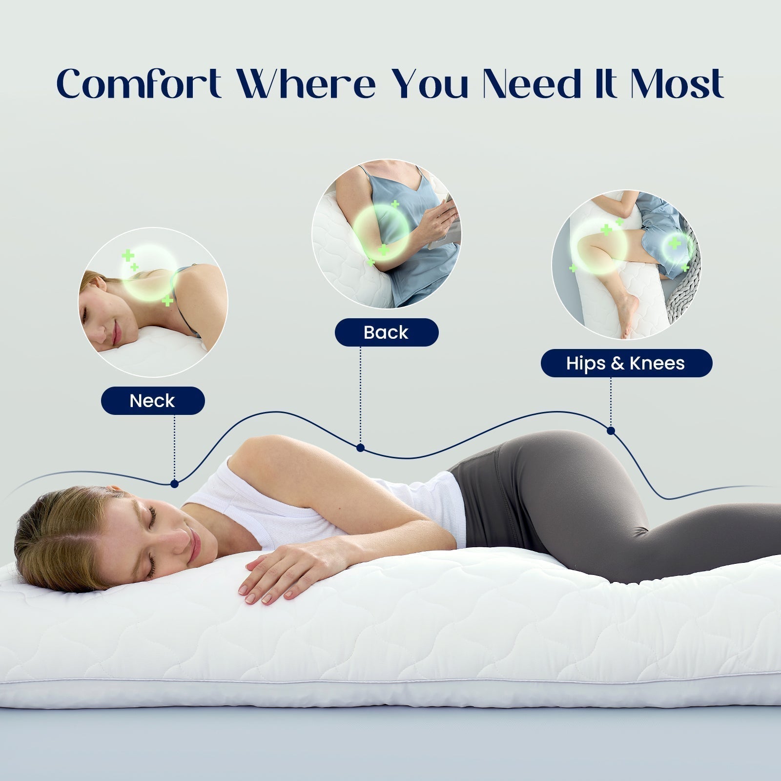 Polštář Comfort Haven pro těhotné na celé tělo — nastavitelná chladivá tkanina, individuální sklon a hustota výplně