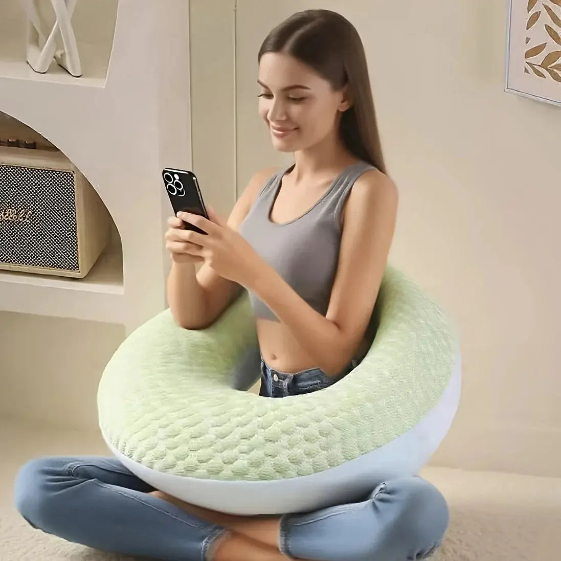 Ergonomický zádový polštář Comfort Haven ve tvaru U s integrovanou opěrkou paží