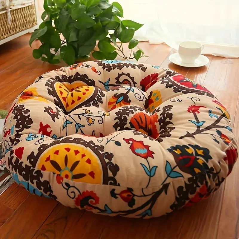 Kulatý podlahový polštář Comfort Haven — silné polstrování, hustá vnitřní výplň