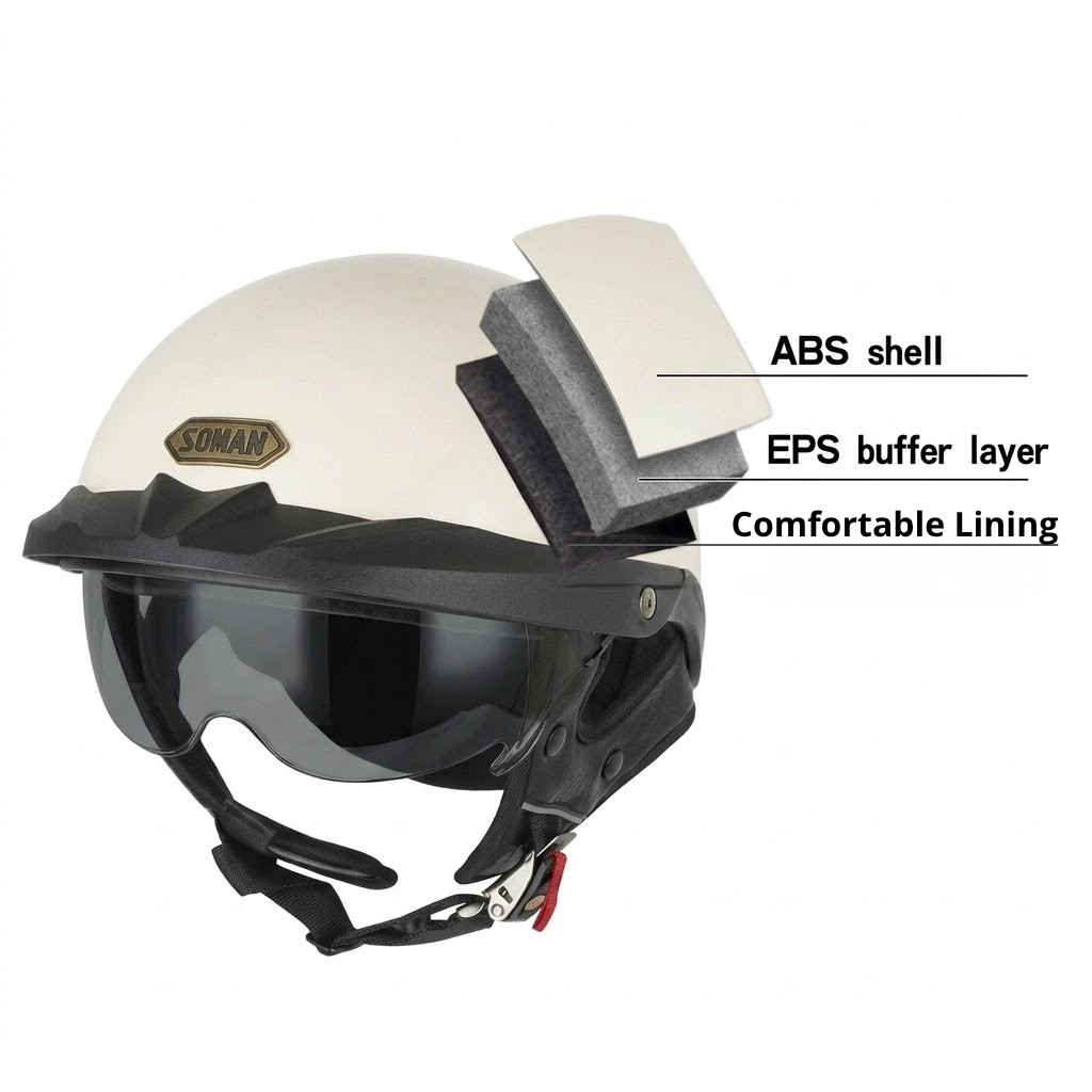 Vintage German Style Half Face Motorcycle Helmet - DOT Certified
