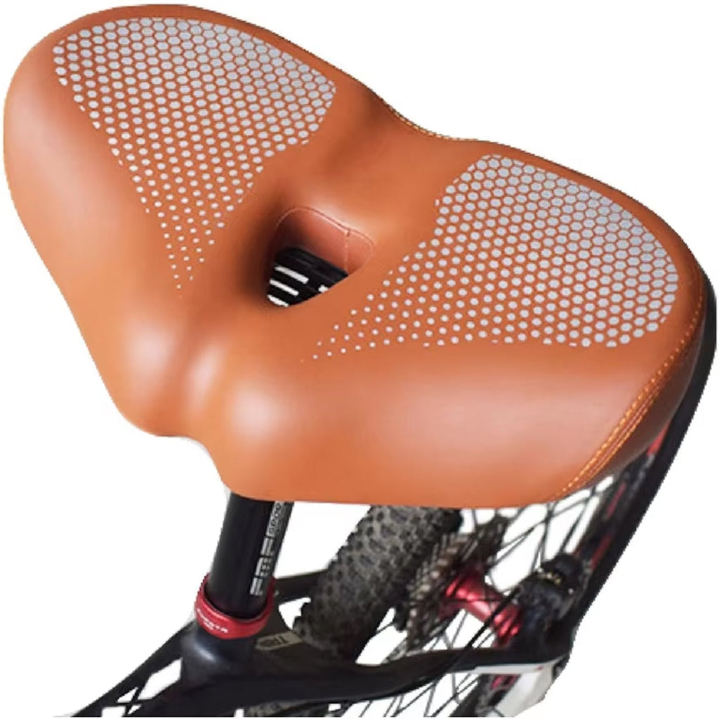 Noseless Bike Seat - Oversized - Shock Absorption - Optional LED Light - Black & Brown | meowbutter